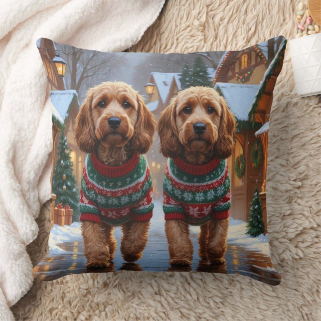 Cockapoo Dogs Christmas Snow Holiday  Throw Pillow (Blanket)