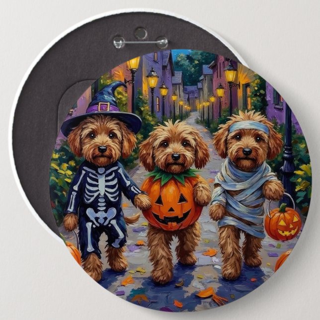 Cockapoo Dogs Trick-or-Treating Halloween Costume 6 Inch Round Button (Front & Back)