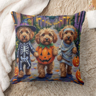 Cockapoo Dogs Trick-or-Treating Halloween Costume Throw Pillow