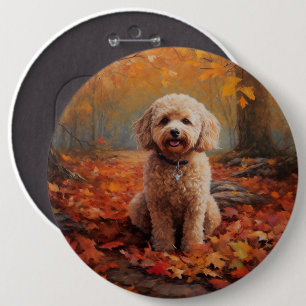 Cockapoo in Autumn Leaves Fall Inspire 6 Inch Round Button