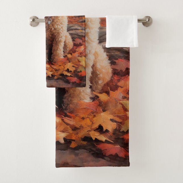 Cockapoo in Autumn Leaves Fall Inspire Bath Towel Set (Insitu)