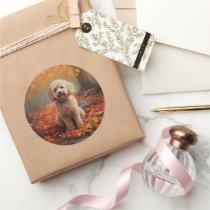 Cockapoo in Autumn Leaves Fall Inspire Classic Round Sticker