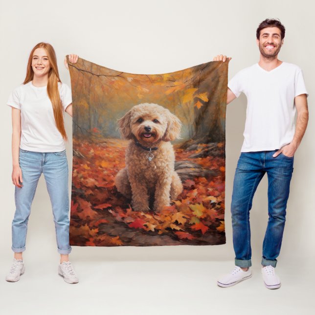 Cockapoo in Autumn Leaves Fall Inspire Fleece Blanket (In Situ)