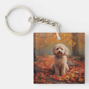 Cockapoo in Autumn Leaves Fall Inspire Keychain