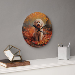Cockapoo in Autumn Leaves Fall Inspire Large Clock