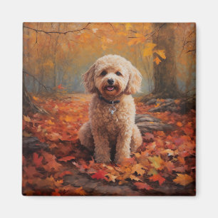 Cockapoo in Autumn Leaves Fall Inspire Magnet