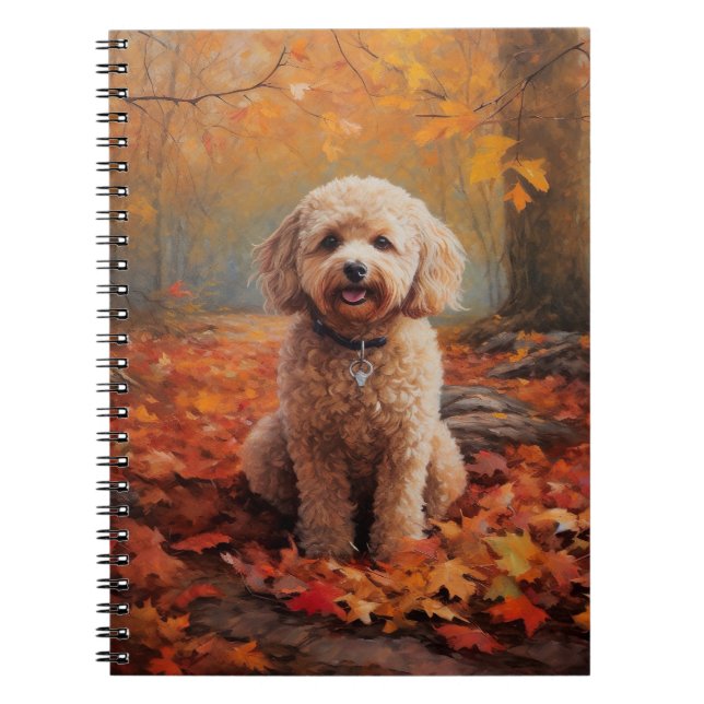 Cockapoo in Autumn Leaves Fall Inspire Notebook (Front)