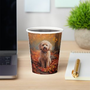 Cockapoo in Autumn Leaves Fall Inspire Paper Cups