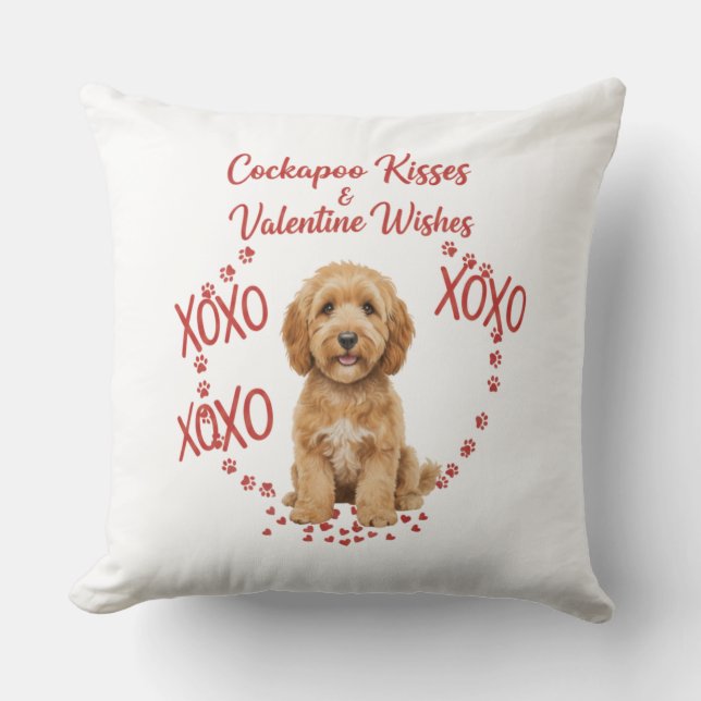 Cockapoo Kisses Valentine Wishes Dog Lover Throw Pillow (Front)