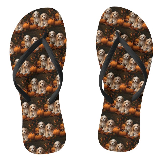 Cockapoo Puppy Autumn Delight Pumpkin  Flip Flops (Footbed)