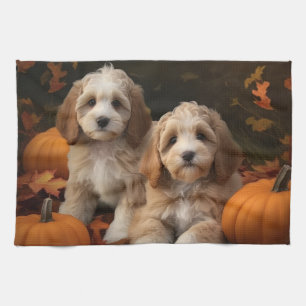 Cockapoo Puppy Autumn Delight Pumpkin  Kitchen Towel