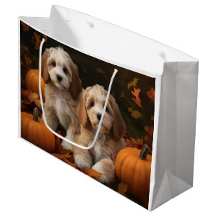 Cockapoo Puppy Autumn Delight Pumpkin Large Gift Bag