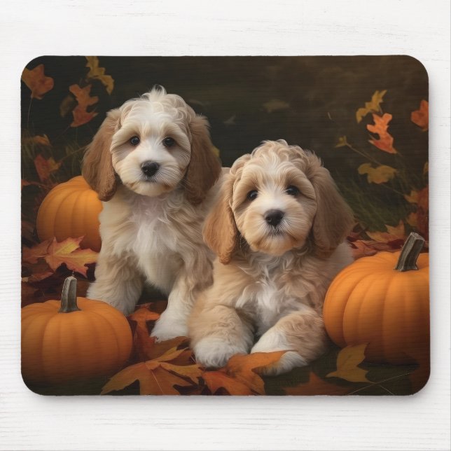 Cockapoo Puppy Autumn Delight Pumpkin  Mouse Pad (Front)