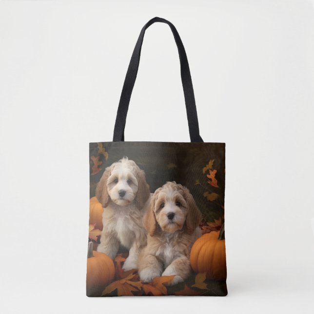 Cockapoo Puppy Autumn Delight Pumpkin  Tote Bag (Front)