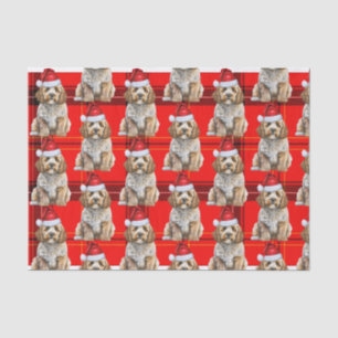 Cockapoo Santa Dog on Red Plaid Christmas Holiday Tissue Paper