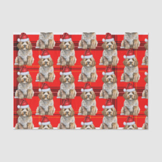 Cockapoo Santa Dog on Red Plaid Christmas Holiday Tissue Paper