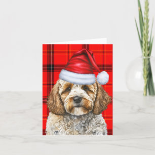 Cockapoo Santa Dog Red Holiday Plaid Christmas Card
