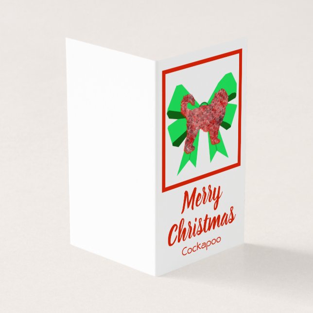 Cockapoo Silhouette Christmas Dog & Green Bow Tag (Outside)