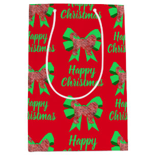 Cockapoo Silhouette Red Christmas Dog & Green Bow Medium Gift Bag