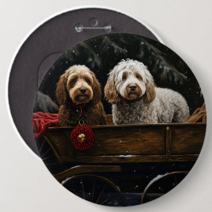 Cockapoo Snowy Sleigh Christmas Decor    6 Inch Round Button