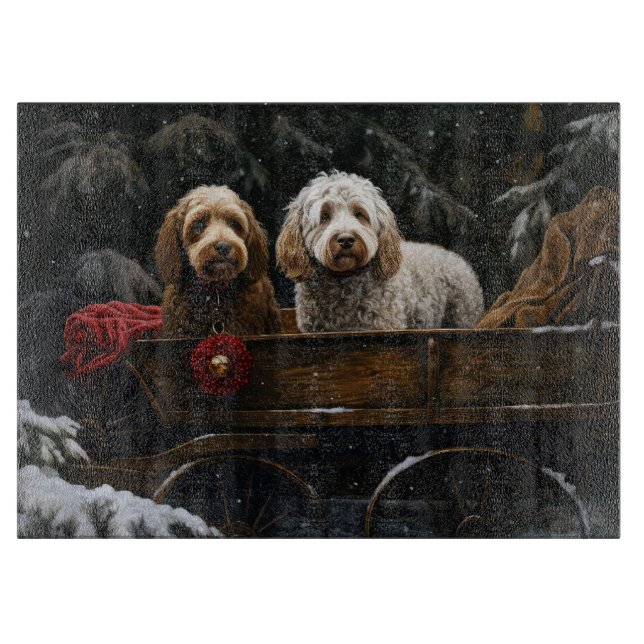 Cockapoo Snowy Sleigh Christmas Decor     Cutting Board (Front)