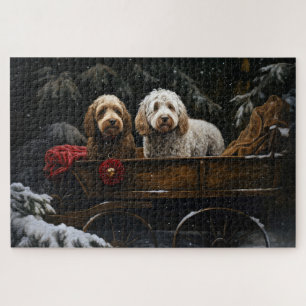 Cockapoo Snowy Sleigh Christmas Decor   Jigsaw Puzzle