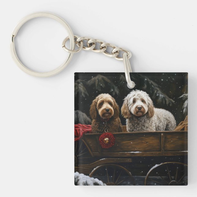 Cockapoo Snowy Sleigh Christmas Decor     Keychain (Front)