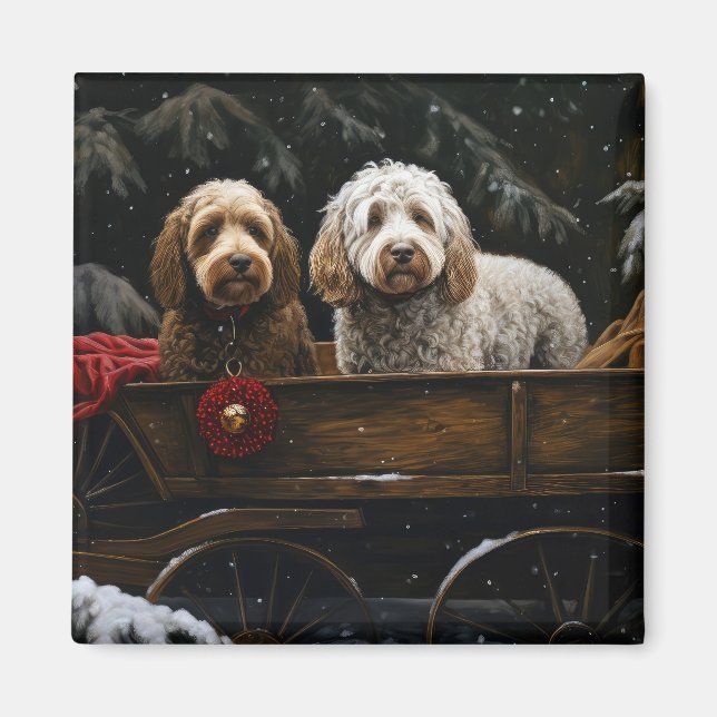 Cockapoo Snowy Sleigh Christmas Decor    Magnet (Front)