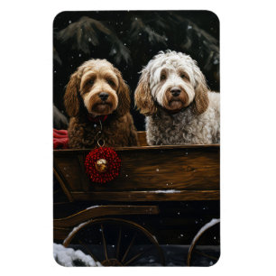 Cockapoo Snowy Sleigh Christmas Decor Magnet