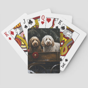 Cockapoo Snowy Sleigh Christmas Decor Playing Cards