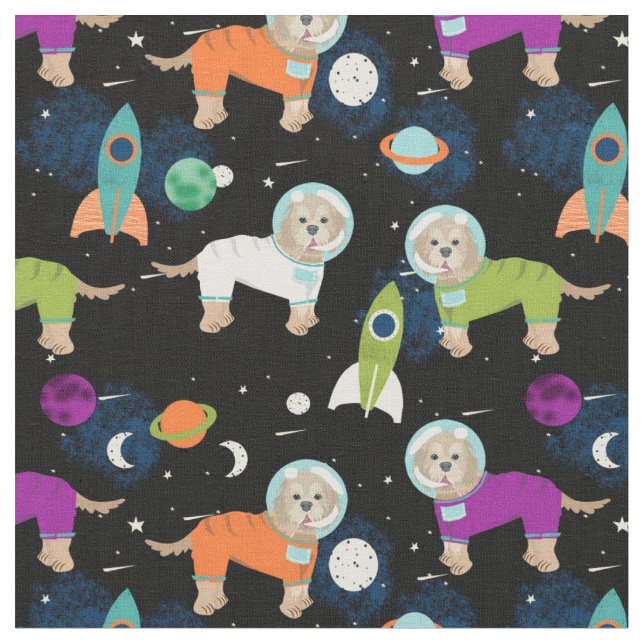 cockapoo space dogs pattern fabric (Close Up)