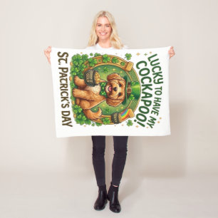 Cockapoo St Patrick's Day Lucky Dog Pot of Gold Fleece Blanket