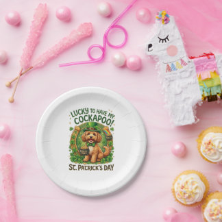 Cockapoo St Patrick's Day Lucky Dog Pot of Gold Paper Plate