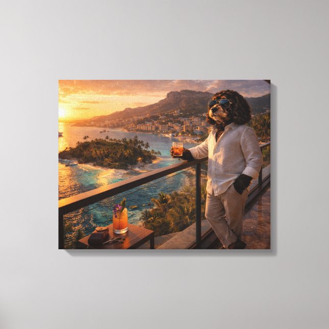 Cockapoo Sunset Canvas Art – Luxury Travel Dog Art (Front)