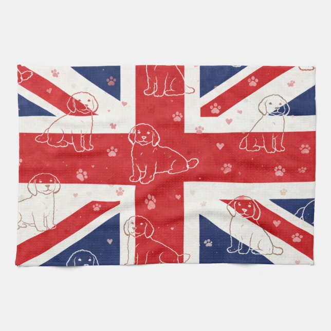 Cockapoo UK Gift | Union Jack Dog  Kitchen Towel (Horizontal)