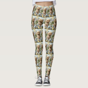 Cockapoo with Easter Eggs Holiday Leggings