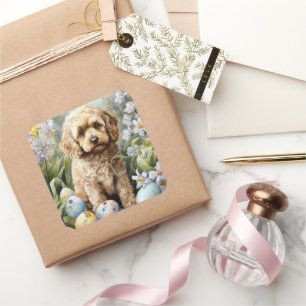 Cockapoo with Easter Eggs Holiday  Square Sticker