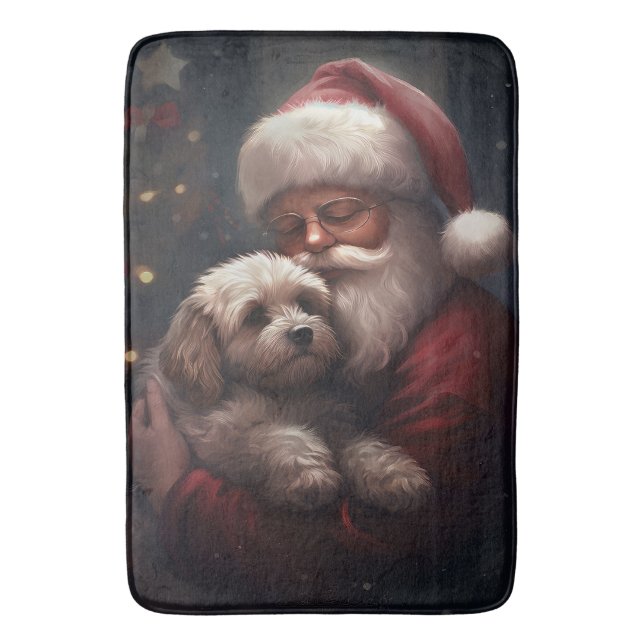 Cockapoo With Santa Claus Festive Christmas  Bath Mat (Front Vertical)
