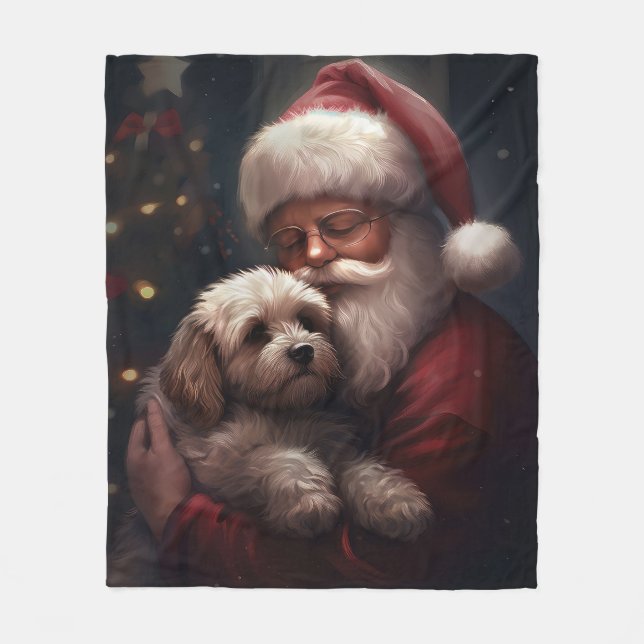 Cockapoo With Santa Claus Festive Christmas  Fleece Blanket (Front)