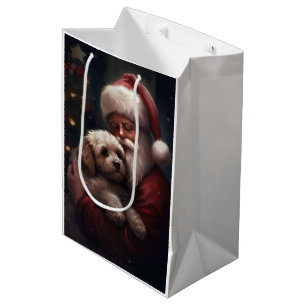Cockapoo With Santa Claus Festive Christmas Medium Gift Bag