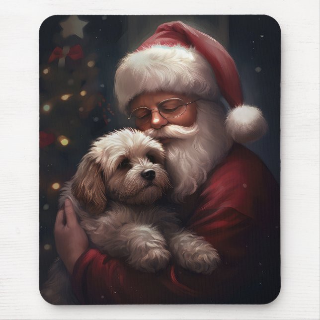 Cockapoo With Santa Claus Festive Christmas  Mouse Pad (Front)