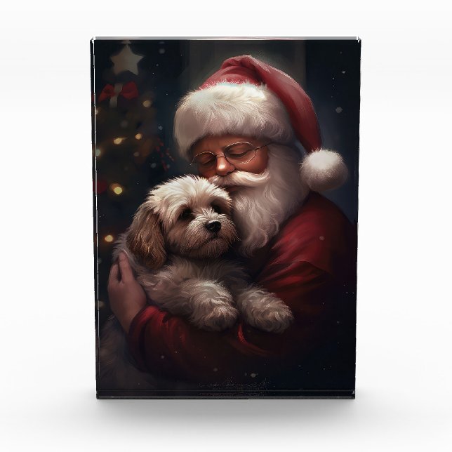Cockapoo With Santa Claus Festive Christmas  Photo Block (Front)