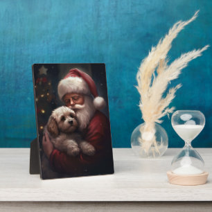 Cockapoo With Santa Claus Festive Christmas  Plaque