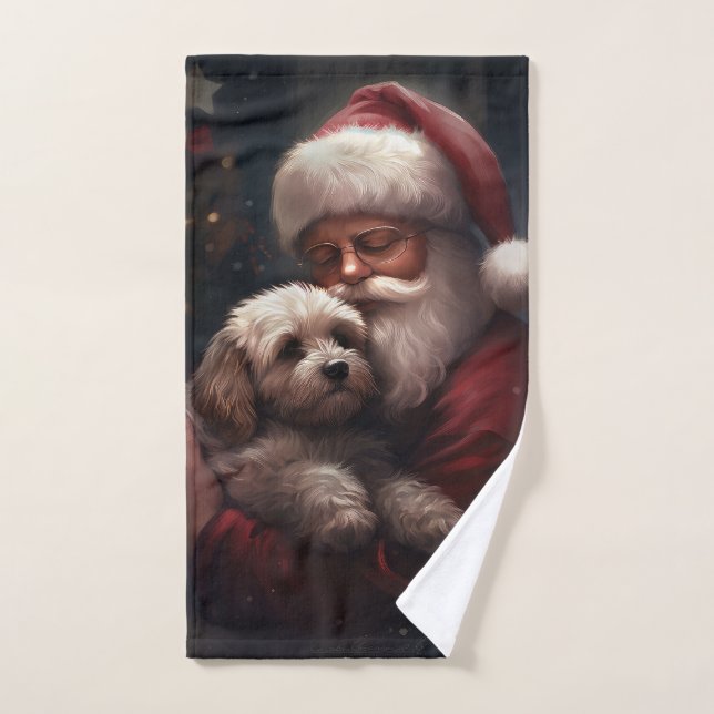 Cockapou avec Noël Festif du Père Noël (Serviette à main)