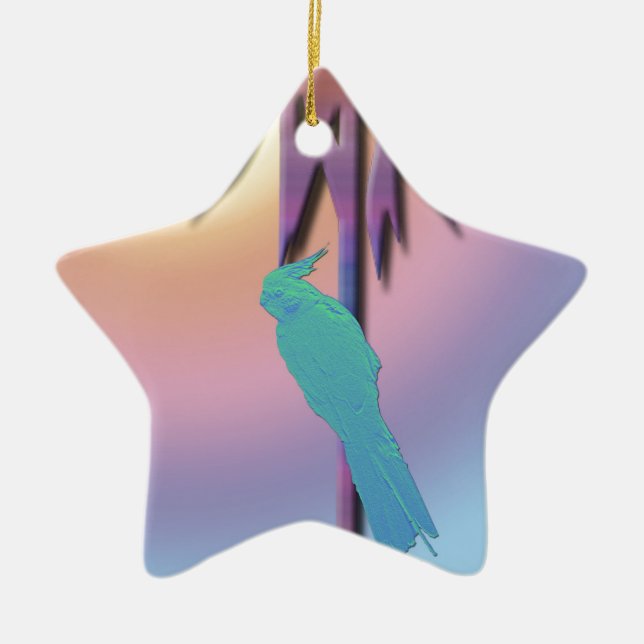 Cockatiel and Palm Tree Digital Art Ceramic Ornament (Front)
