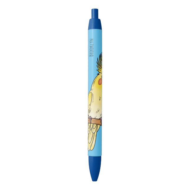 Cockatiel bird cartoon illustration black ink pen (Front Vertical)