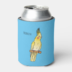 Cockatiel bird cartoon illustration can cooler