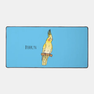 Cockatiel bird cartoon illustration desk mat
