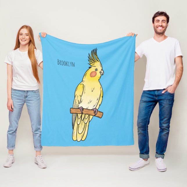 Cockatiel bird cartoon illustration  fleece blanket (In Situ)