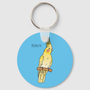 Cockatiel bird cartoon illustration keychain
